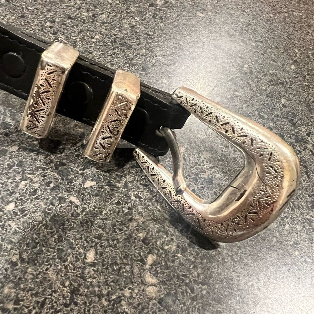 Brighton 39103 Black Leather Belt with Silver Buckle size 34 - Picture 5 of 9